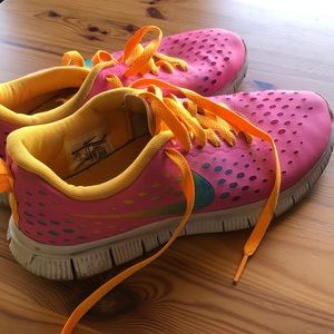 Neon pink and rainbow nikes youth size 6